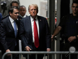 Former President Donald Trump returns from a break at Manhattan Criminal Court, Tuesday, May 28, 2024, in New York. (AP Photo/Julia Nikhinson, Pool)