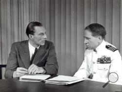 This undated photograph provided by courtesy of Duquesne University/Musmanno Collection shows Baron von Loringhoven, left, Hitler’s aide-de-camp, with Judge Michael Musmanno, included in the documentary film, “The Day Hitler Died." The film premieres on the Smithsonian Channel on Monday, Nov. 16, 2015, at 8 p.m. EDT/PDT. (Duquesne University/Musmanno Collection via AP)