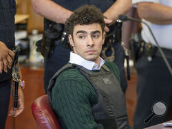 FILE - Luigi Mangione , accused of fatally shooting the UnitedHealthcare CEO Brian Thompson in New York City and leading authorities on a five-day search is scheduled, appears in court for a hearing, Feb. 21, 2025, in New York. (Steven Hirsch/New York Post via AP, Pool, File)