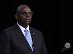 Defense Secretary Lloyd Austin speaks during a news conference at the United States Naval Academy in Annapolis, Md., Tuesday, Aug. 6, 2024. (AP Photo/Susan Walsh)