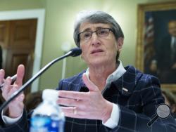  In this Dec. 9, 2015, file photo, Interior Secretary Sally Jewell testifies on Capitol Hill in Washington before the House Natural Resources Oversight Committee hearing on the Animas River Spill in Colorado. U.S. officials are blocking new mining claims outside Yellowstone National Park. Jewell was scheduled to be in Montana on Monday, Nov. 21, 2016, to announce that mining claims on 30,000 acres will be prohibited for two years while a long-term ban is considered. Details were obtained by The Associated P