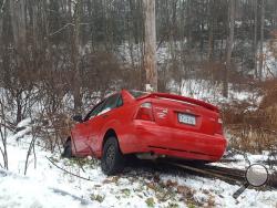 Michael Zeares' Ford Focus skidded off Route 93 Monday morning. (Press Enterprise/Julye Wemple)