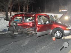 A Nissan Quest was badly damaged in a Saturday night accident near Elysburg. (Press Enterprise/Harry Deitz)