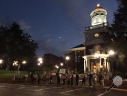 Faculty and students picket in front of Bloomsburg University's Carver Hall (Kristin Baver/Press Enterprise)