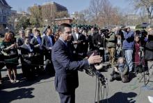 House Intelligence Committee Chairman Rep. Devin Nunes, R-Calif. speaks with reporters outside the White House in Washington, Wednesday, March 22, 2017, following a meeting with President Donald Trump. (AP Photo/Pablo Martinez Monsivais)