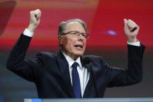 FILE - In a April 27, 2019 file photo, National Rifle Association Executive Vice President Wayne LaPierre speaks at the NRA Annual Meeting of Members in Indianapolis. In the latest national furor over mass killings, the tremendous political power of the NRA is likely to stymie any major changes to gun laws. The man behind the organization is LaPierre, the public face of the Second Amendment with his bombastic defense of guns, freedom and country in the aftermath of every mass shooting. (AP Photo/Michael Con