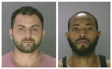 In these undated photos provided by the Philadelphia Police Department, Khusen Akhmedov, 23, left, of Lancaster, and Ahmen Holloman, 30, of Philadelphia, are shown. Akhmedov and Holloman, who were arrested Wednesday, July 17, 2013, are facing third-degree murder, involuntary manslaughter and other charges in a Tuesday crash that killed a mother and three young sons crossing a 12-lane highway plagued by pedestrian deaths, police said. A fourth son was injured. (AP Photo/Philadelphia Police Department)