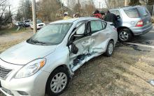 Two cars collided at the intersection of Old Berwick Road and Edgar Ave. in Scott Township Tuesday morning. One person was complaining of a leg injury. (Press Enterprise/Keith Haupt)