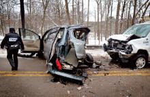 Two young girls were killed when this minivan slid sideways on Route 487 and crossed into the oncoming lane in front of an approaching work van, officials say.