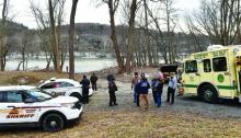  Crews set up a staging area at the Catawissa Boat Club boat launch after a woman jumped from the Catawissa river bridge Tuesday afternoon.