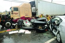 Several people were injured in a four-vehicle crash involving a tractor-trailer on Route 54 north of Elysburg Monday afternoon.