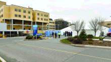 Tents that will serve as a treatment area for patients with legitimate coronavirus symptoms who aren’t critically ill are shown outside Geisinger's ER Tuesday. (Press Enterprise/Jimmy May)