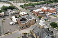 A view from a drone of the third floor of 102-106 E. Second St., Berwick, which collapsed Wednesday. (Press Enterprise/Jimmy May)