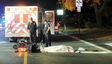 A motorcyclist was killed on West Front Street Tuesday night. (Press Enterprise/Jimmy May)