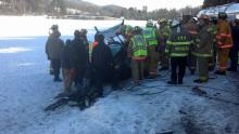 Rescuers cut a Jonestown man from his car after a wreck Monday morning. (Press Enterprise/Leon Bogdan)