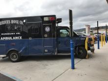 A stolen Americus Hose Co. ambulance remains where it crashed outside the Danville CVS on Monday. (Press Enterprise/Chris Krepich) 