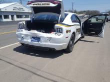 A Danville police cruiser sits in front of May's Restaurant in Bloomsburg following a rear-end crash Wednesday afternoon.