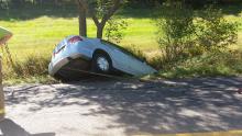 The driver of this Honda Civic was taken to the hospital after a two-vehicle wreck near Orangeville Wednesday afternoon. (Press Enterprise/Julye Wemple)