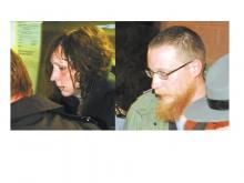 Muder suspects Holly Crawford, 39, and James Roaches, 31, outside the State Police barracks in Shickshinny early Thursday morning. (Press Enterprise/Keith Haupt)