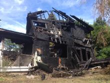  Flames leveled this old farmhouse at 669 Knob Mountain Road early Wednesday. (Kristin Baver/Press Enterprise)