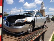 One of two cars involved in a wreck at the intersection of Market and Second streets in Berwick on Monday. (Press Enterprise/John-Erik Koslosky)