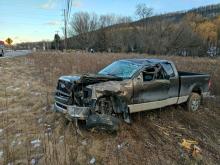 A Ford pickup truck after it rolled on Route 11 near the Maria Joseph Manor in Danville. (Press Enterprise/Jimmy May)