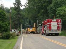 A coroner has been called to an accident at this bridge repair project on Eyers Grove Road. (Press Enterprise/Kristin Baver)