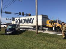 A minivan and tractor trailer are wrecked along Route 11 on Friday. (Press Enterprise/Mike Lester)