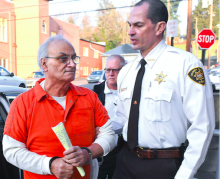 Anthony Rocco Franklin, left, is taken into Columbia County Court Thursday morning by Sheriff Tim Chamberlain.