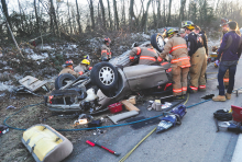 Regina M. Eckert, 62, of Aristes, was traveling east along Midvalley Highway near Legion Road when she lost control of her Buick Century along a slight right curve about 5 p.m., according to State Police. (Harry Dietz for the Press Enterprise)