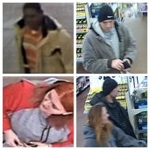 Police say the man (top left) and woman (bottom left) pictured here stole bedding from the Buckhorn Walmart, while the others are suspected in a separate theft from the store.