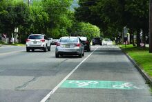 This photo shows the current Market Street bicycle lane. THe town has approved paying an engineer $11,350 to design a paving and bicycle lane project for the road. (Press Enterprise file photo)