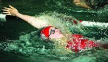 Bloomsburg's Katie Dunkelburger stretches for the wall during the backstrokeBloomsburg's Katie Dunkelburger stretches for the wall during the backstroke