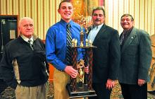 Berwick football coach George Curry, left, poses with D'Alberto Award winner Zachary Ladonis