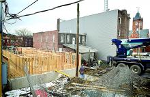 A loose boom on a Crane Service Inc. crane at a downtown Bloomsburg construction site