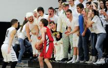 Southern Columbia's Walker Palacz, left, pressures Mount Carmel's Tommy Lynott on the in-bound in front of Southern's student section during the first quarter of Wednesday night's game at Southern. 