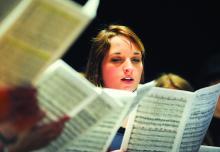Bloomsburg's Michaela Martz rehearses "Whether men so laugh or weep."