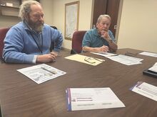 Matt Repasky, left and Dick Sunday of the Election Return Board talk about mistakes made by mail-in voters. The  pair plan to visit senior centers before the election this year to try to cut down on the number of errors that crop up on ballots.