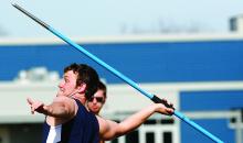 Central Columbia's Austin Young throws his javelin for a distance of 103 feet 10 inches on his first attempt during Tuesday afternoon's meet against Montoursville at Central.