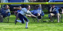 Press Enterprise/Jimmy May Berwick’s Casey Carro make the attempt for the fly ball to right field giving Nanticoke’s Haylee Shotwell as triple in the third inning of Wednesday afternoon’s game in Berwick