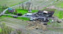 Two barns were destroyed by and early morning fire at 877 Bald Top Road in Liberty Township Monday morning. 