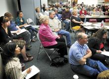 Citizens fill the conference room in the Ag Service Center on Sawmill Road during an informational meeting on the proposed natural gas pipeline through Columbia County.