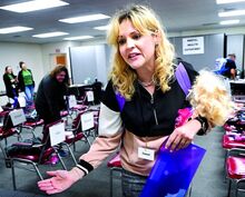 Heather Weisen, with Geisinger’s Free2BMom program, roll plays a mother in recovery trying to explain herself during the Recovery Simulation organized by the CMSU Drug & Alcohol Case Management Unit at the Columbia County Agriculture and Human Services Center in Scott Township on Friday. 