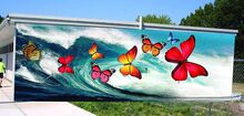 The Friends of the Bloomsburg Town Pool presented two drawings by Muck that show a field of butterflies to be painted on the Catherine Street side of the structure and another featuring a bicycle that will go on another part of the cinder block building.