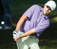 Danville's Austin Renz chips the ball onto the fourth green Thursday morning. Renz bogeyed the par 3 hole at Eagles Mere Country Club during the District 4 Golf Championships.