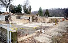 Remains of the foundation of the former Regal Shirt Factory stand along South Third Street in Catawissa on Monday. 