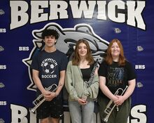 Berwick Area High School band members Liam Welch, left, Amelia Martz, center, and Hannah Shimko stand with their instruments. The students, along with two others from the area, are headed to All-State musical ensembles.