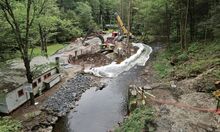 The bridge on Happy Valley Road in Ralpho Township is being replaced, as shown Thursday. It’s been closed for 12 years.