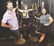 Bloomsburg Theatre Ensemble resident artists Aaron White, Amy Rene Byrne and Kimie Muroya pose backstage at the Alvina Krause Theatre. The troupe is marking its 48th season.