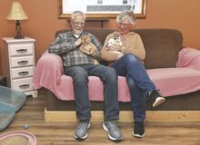 Bill and Laurie Allison sit in the kitten room of their Berwick house while holding two kittens. Laurie Allison has helped get 1,200 feral cats spayed and neutered in the Berwick area in the past four years, but is retiring from the volunteer job.